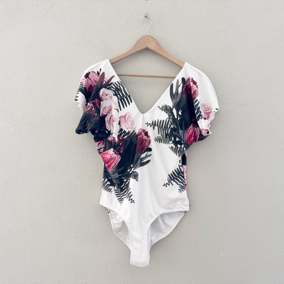 Albion Desert Rose Cape One Piece Swimsuit Bathingsuit Feminine Romantic Floral - Picture 5 of 14